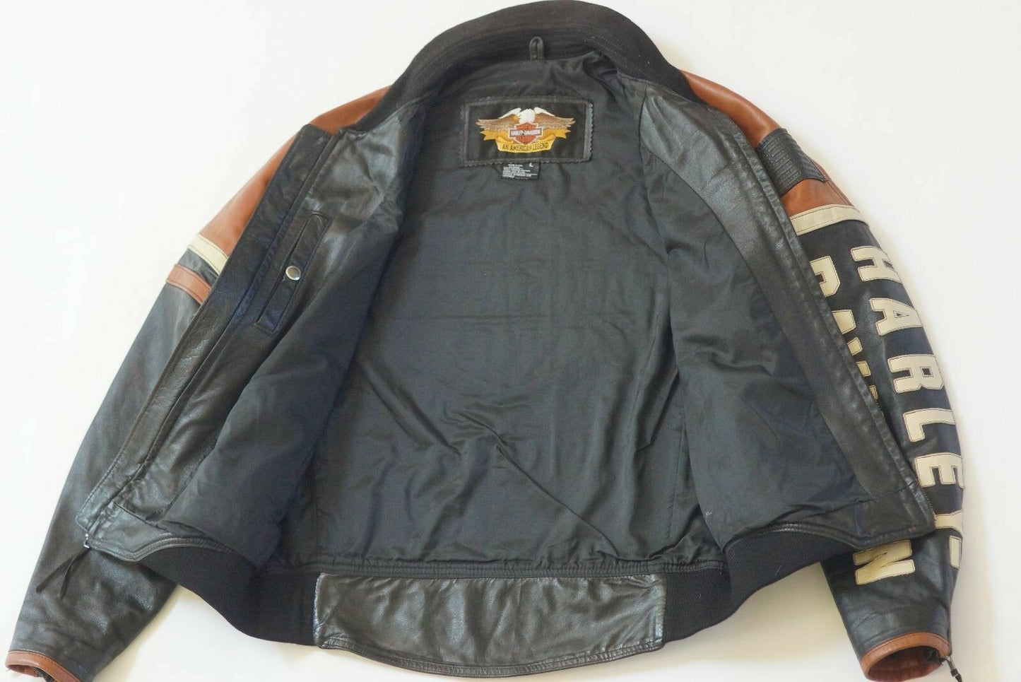 Harley Davidson Mens Vintage USA Made Cruiser Bomber Embossed B&S Leather Jacket Size Large