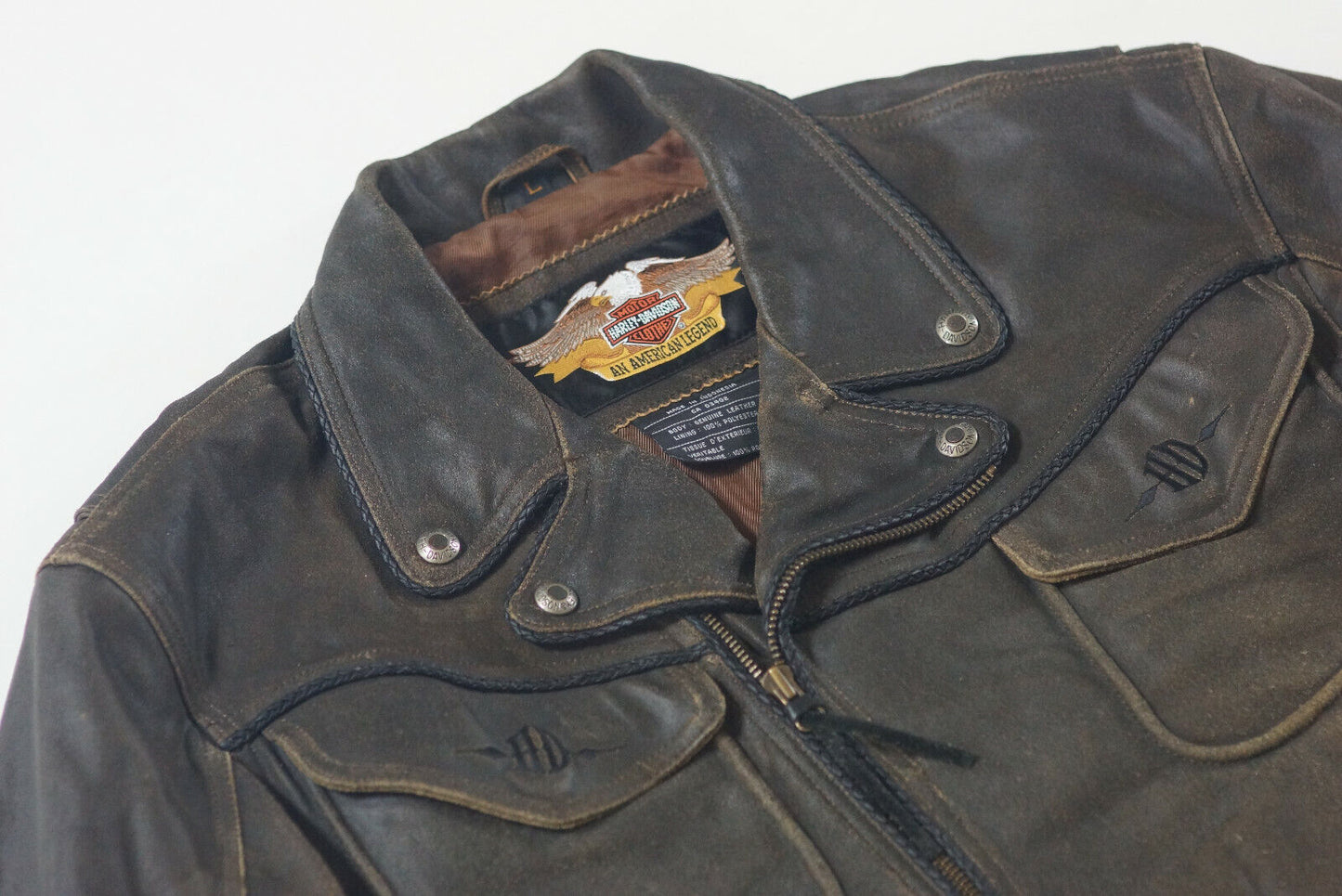 Harley Davidson Men's Billings Distressed Brown Leather Jacket Winged HD Logo Size Large