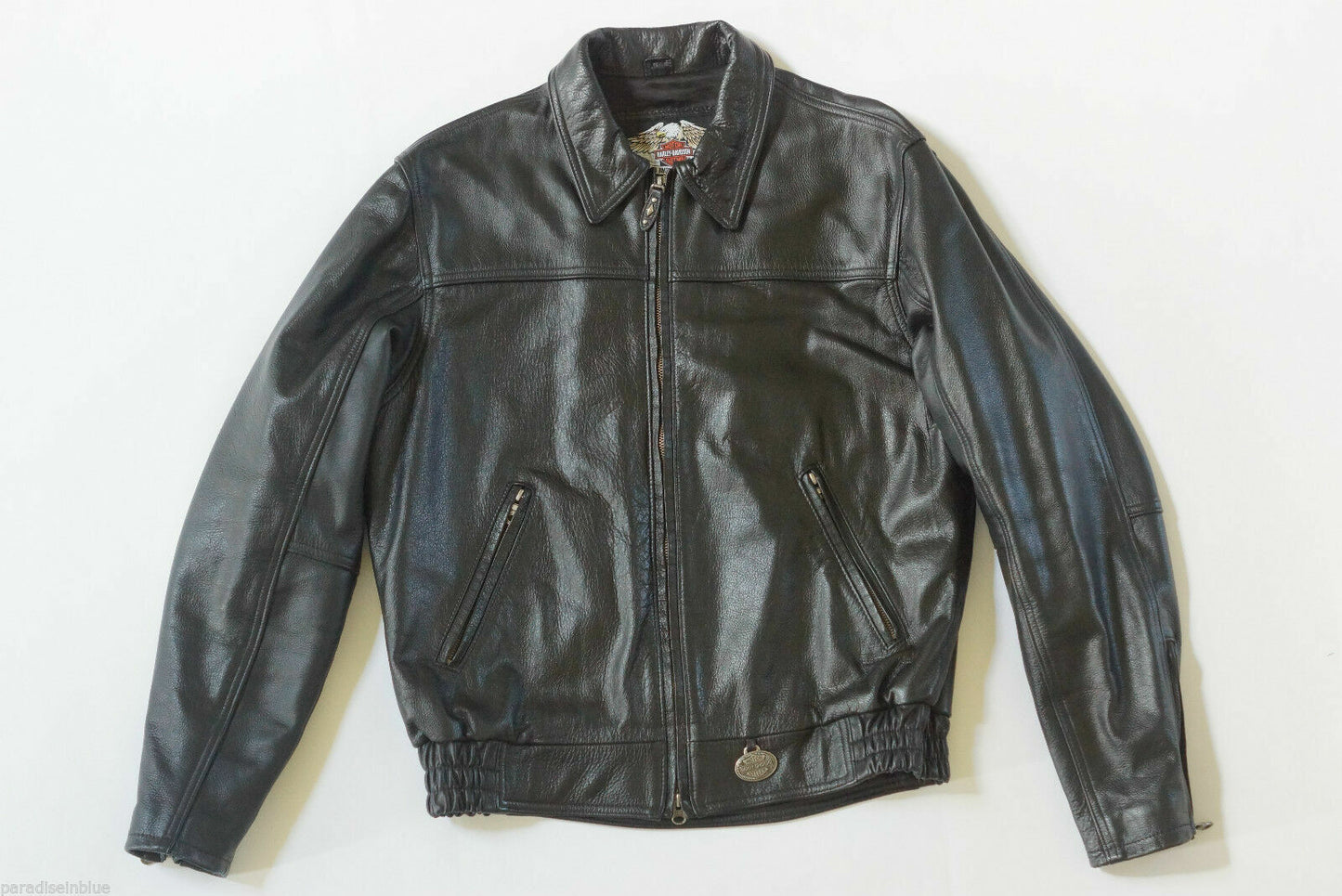 Harley Davidson Men's USA Made Eagle OVERDRIVE Black Leather Jacket Size Small 97024-05VM