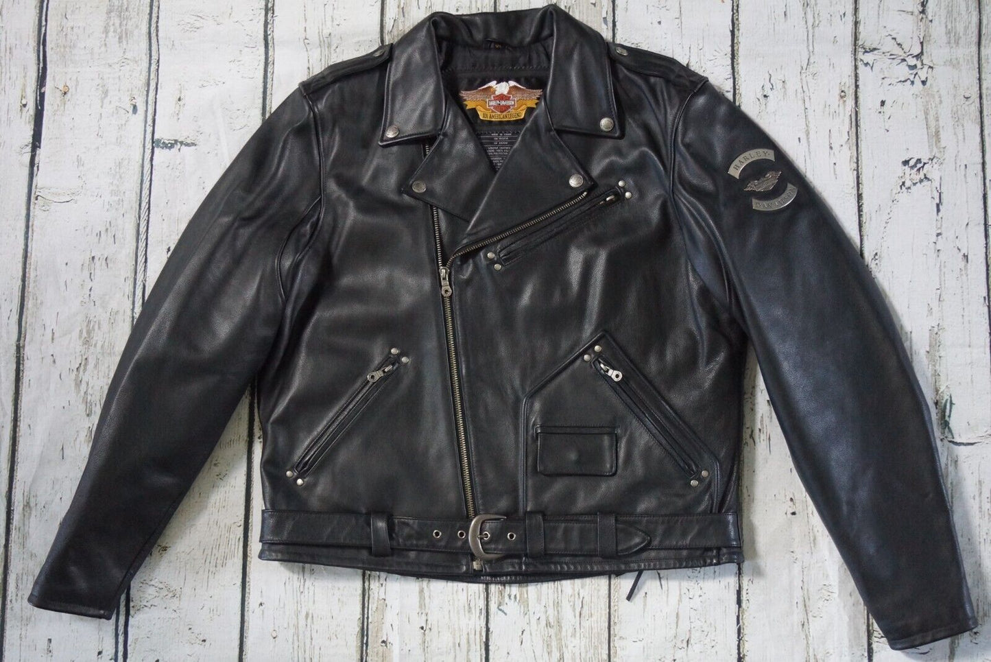 Harley Davidson Men's Vintage Cruiser 2 II Embossed Eagle Black Leather Jacket Size XL