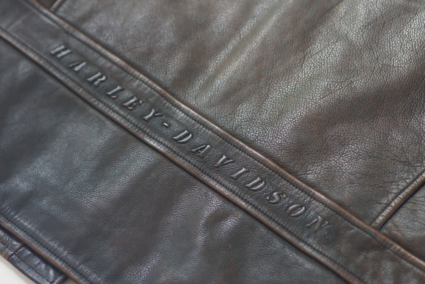 Harley Davidson Men's Rare Brown Distressed Embossed Leather Vintage 90's Jacket Size Medium