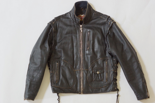 Harley Davidson Men Vintage 90's PANHEAD Convertible Black Leather Jacket Vest Size Medium