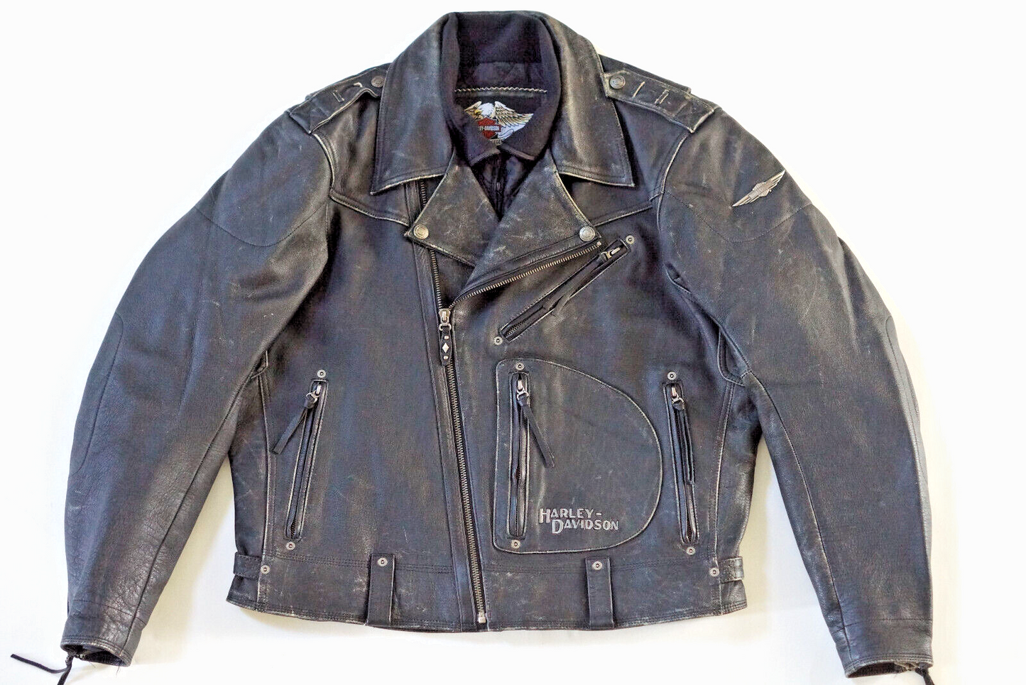 Harley Davidson Men's VALOR D-Pocket Distressed Black Leather Jacket 97003-05VM Size XL