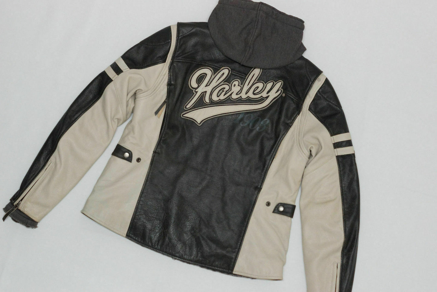 Harley Davidson Women's DUNDEE Off-White Leather Jacket with Hoodie 3-in-1 97177-14VW