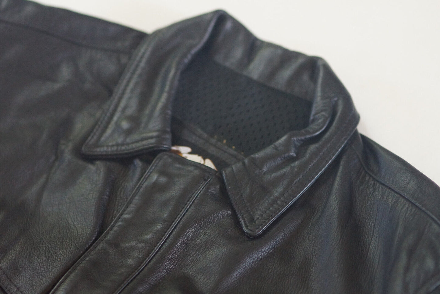 Harley Davidson Men's Made in USA Vintage Fringed Winged B&S Black Leather Jacket size Large