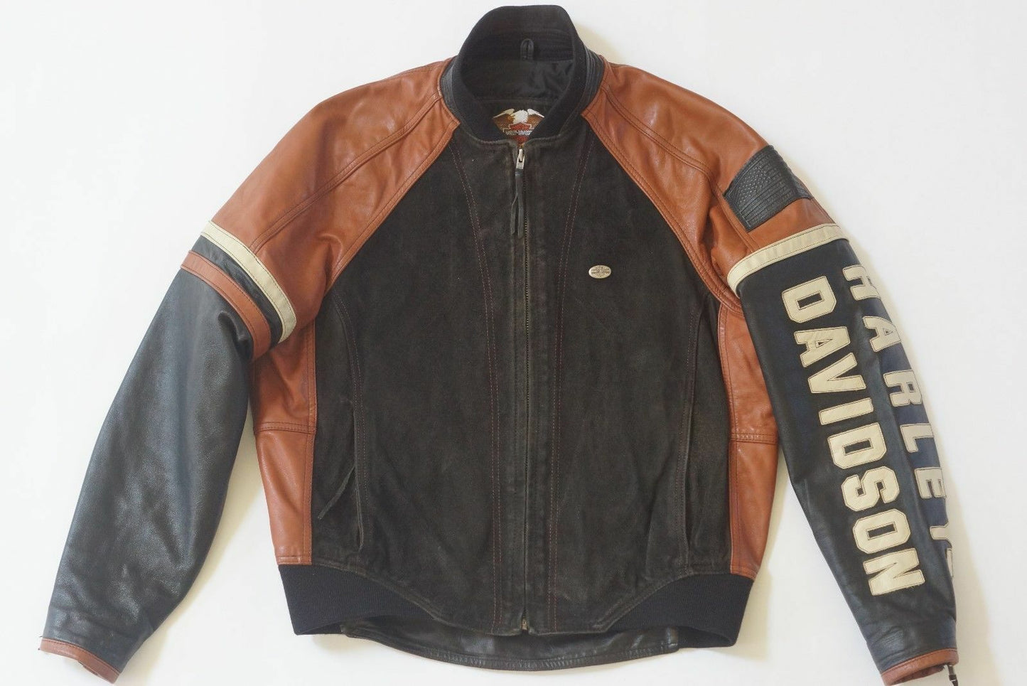 Harley Davidson Mens Vintage USA Made Cruiser Bomber Embossed B&S Leather Jacket Size Large