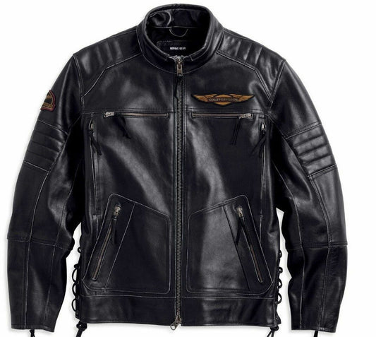 Harley Davidson Men's Kane B&S Vintage Black Leather Jacket B&S 97185-14VM