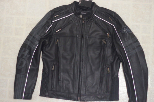 Harley Davidson Men's MILESTONE Reflective Black Leather Biker Jacket 97149-13VM