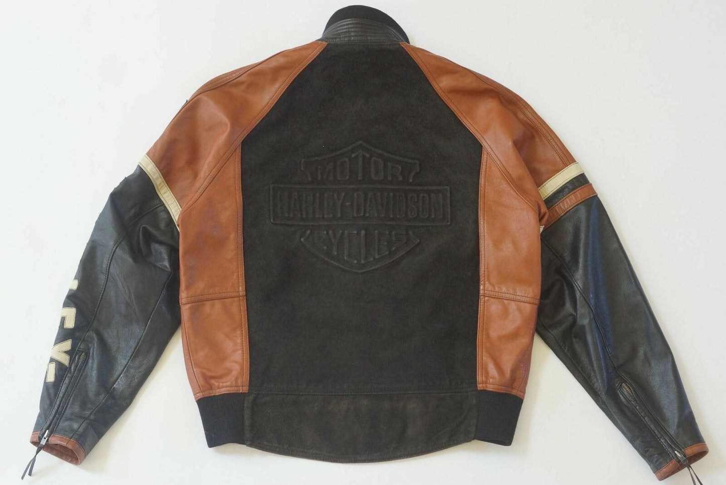 Harley Davidson Mens Vintage USA Made Cruiser Bomber Embossed B&S Leather Jacket Size Large