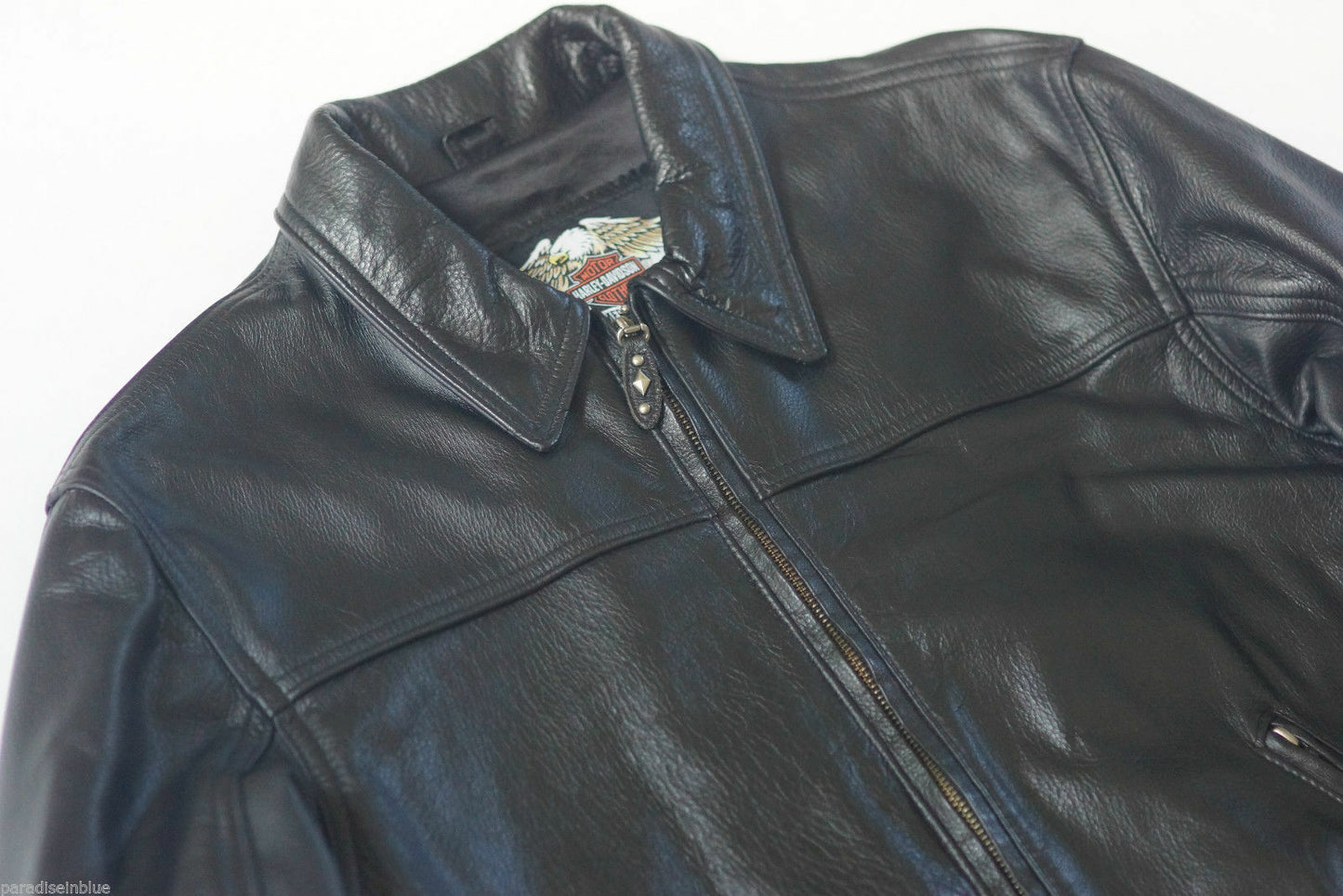 Harley Davidson Men's USA Made Eagle OVERDRIVE Black Leather Jacket Size Small 97024-05VM