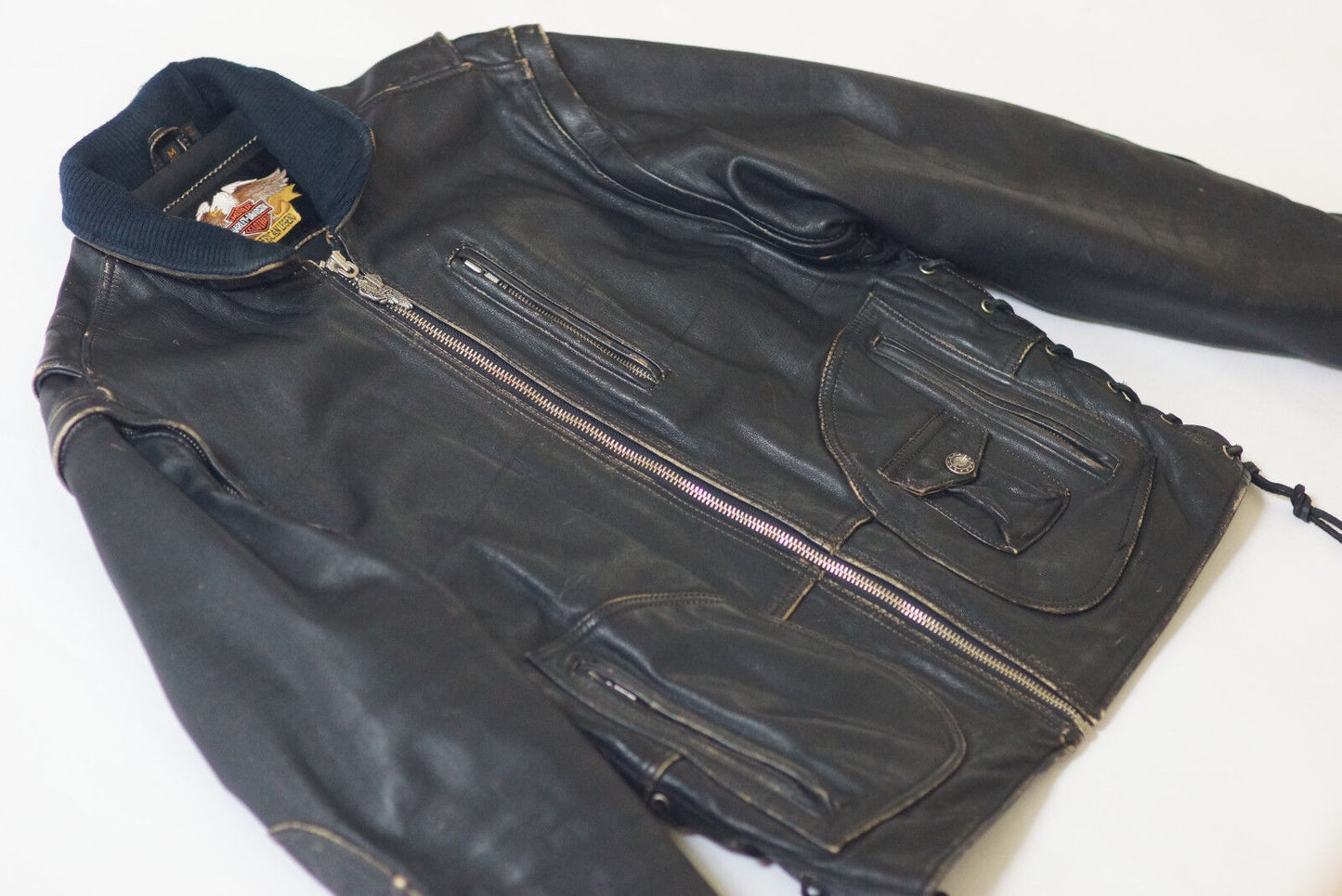 Harley Davidson Men Vintage 90's PANHEAD Convertible Black Leather Jacket Vest Size Medium