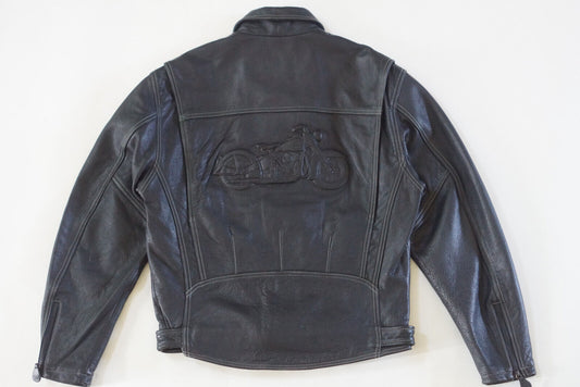 Harley Davidson Men's Vintage 90's Embossed Bike Motorcycle Black Leather Jacket Size Medium