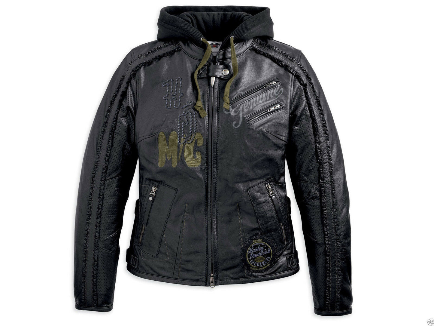 Harley Davidson Women's Pacer Black Leather Jacket 3in1 Racing Cat Graphics 97124-13VW