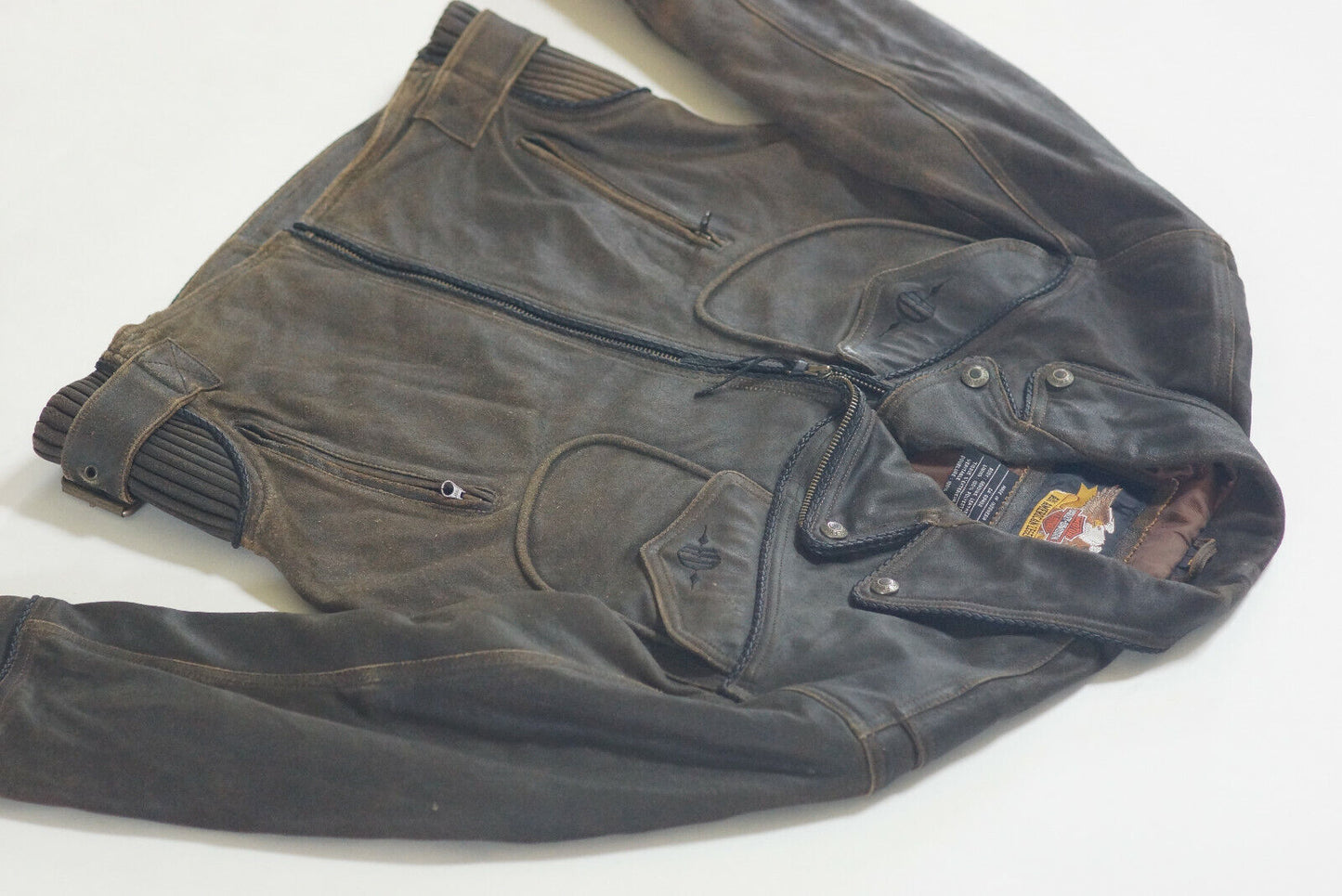 Harley Davidson Men's Billings Distressed Brown Leather Jacket Winged HD Logo Size Large