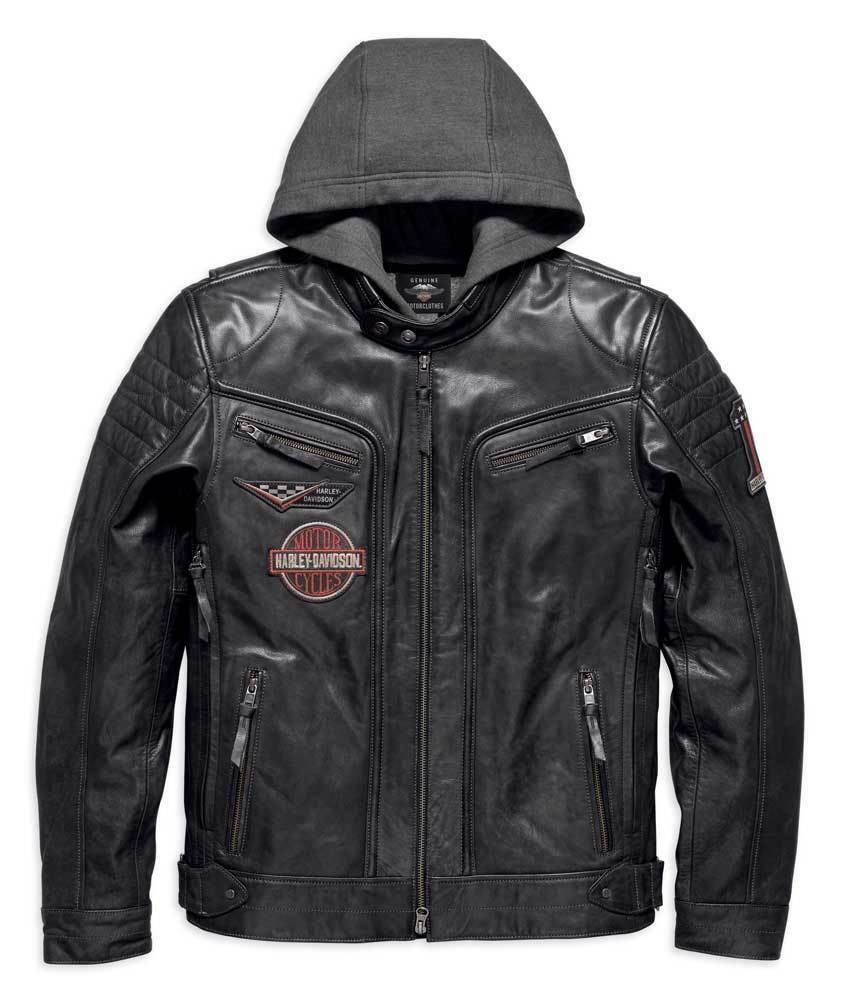 Harley Davidson Men's Marmax Black Leather Racing Eagle Jacket 3-in-1 97002-18VM