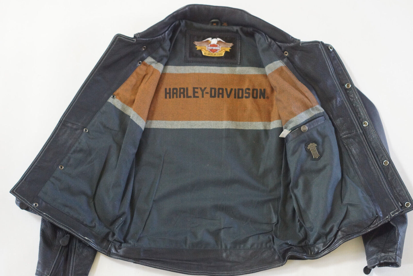 Harley Davidson Men's Vintage 90's Embossed Bike Motorcycle Black Leather Jacket Size Medium