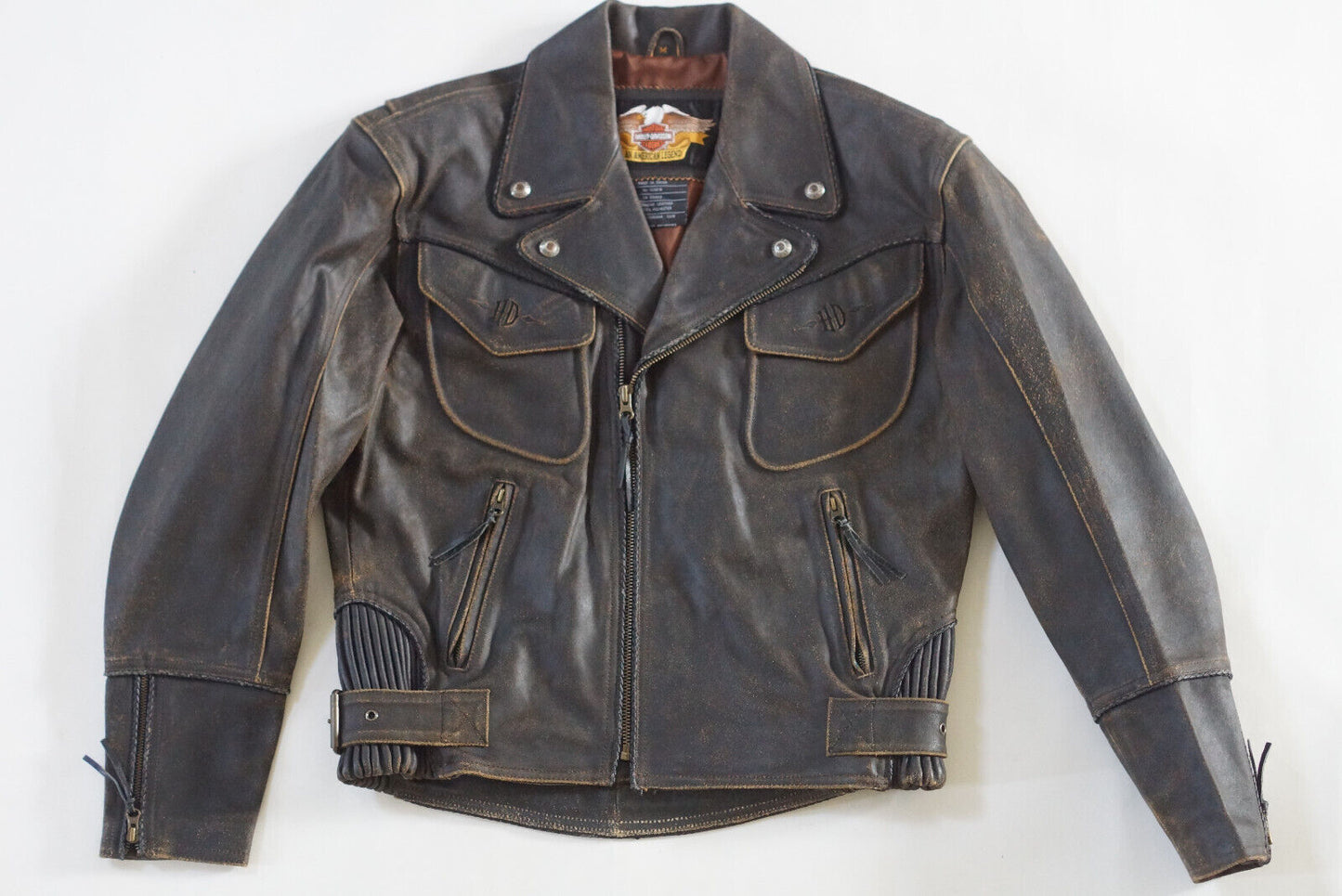 Harley Davidson Men's Billings Distressed Brown Leather Jacket Winged HD Logo Size Medium