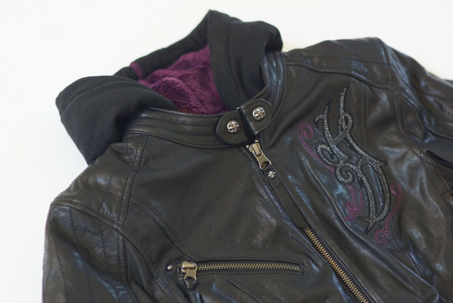 Harley Davidson Women's Avangelina Black Leather Jacket Removable Hoodie 3-in-1 97099-16VW