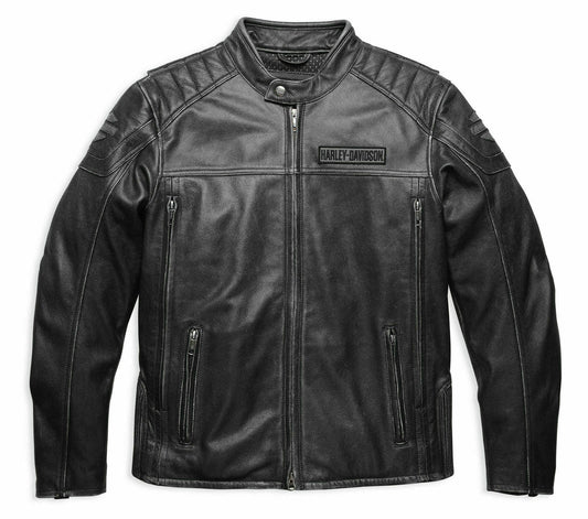 Harley Davidson Men MIDWAY Distressed Black Leather Riding Jacket 98108-16VM 2XL