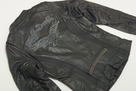 Harley Davidson Women's NIGHT STORM Winged B&S Black Leather Jacket 97090-12VW