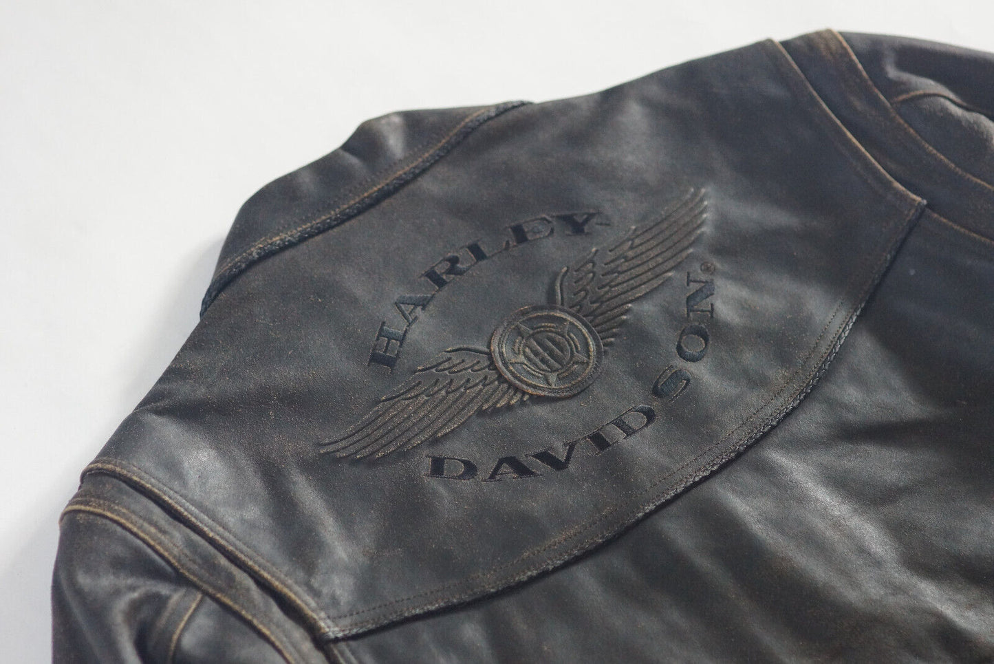 Harley Davidson Men's Billings Distressed Brown Leather Jacket Winged HD Logo Size Medium