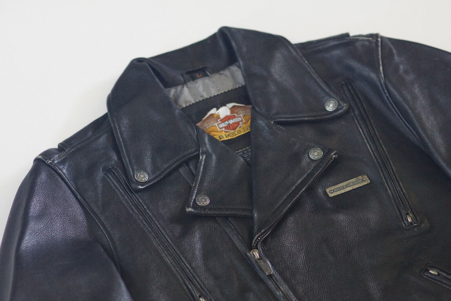 Harley Davidson Men's Stabilizer Classic Metal Bar&Shield Badge Black Leather Jacket Size Large