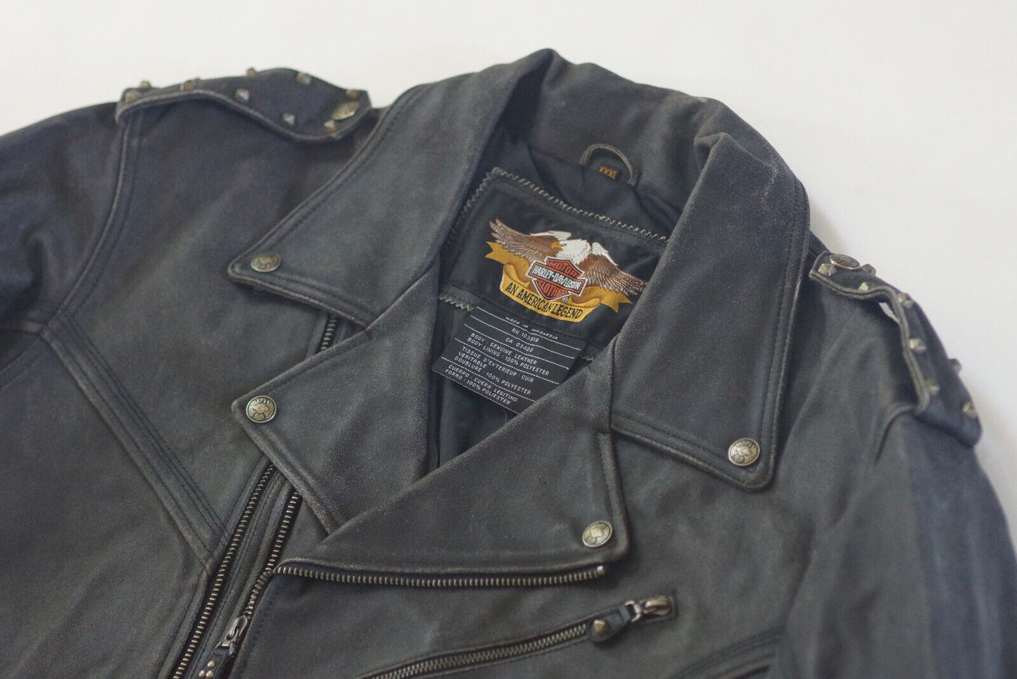 Harley Davidson Men's Billings Studded Eagle Distressed Brown Leather Jacket Size 3XL