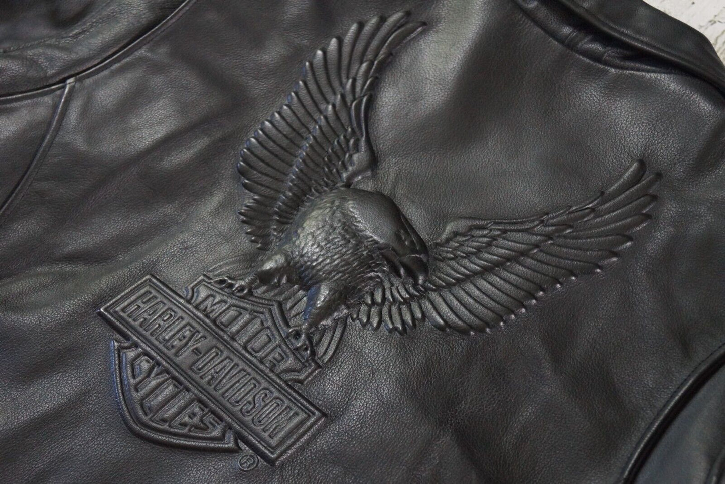 Harley Davidson Men's Vintage Cruiser 2 II Embossed Eagle Black Leather Jacket Size XL