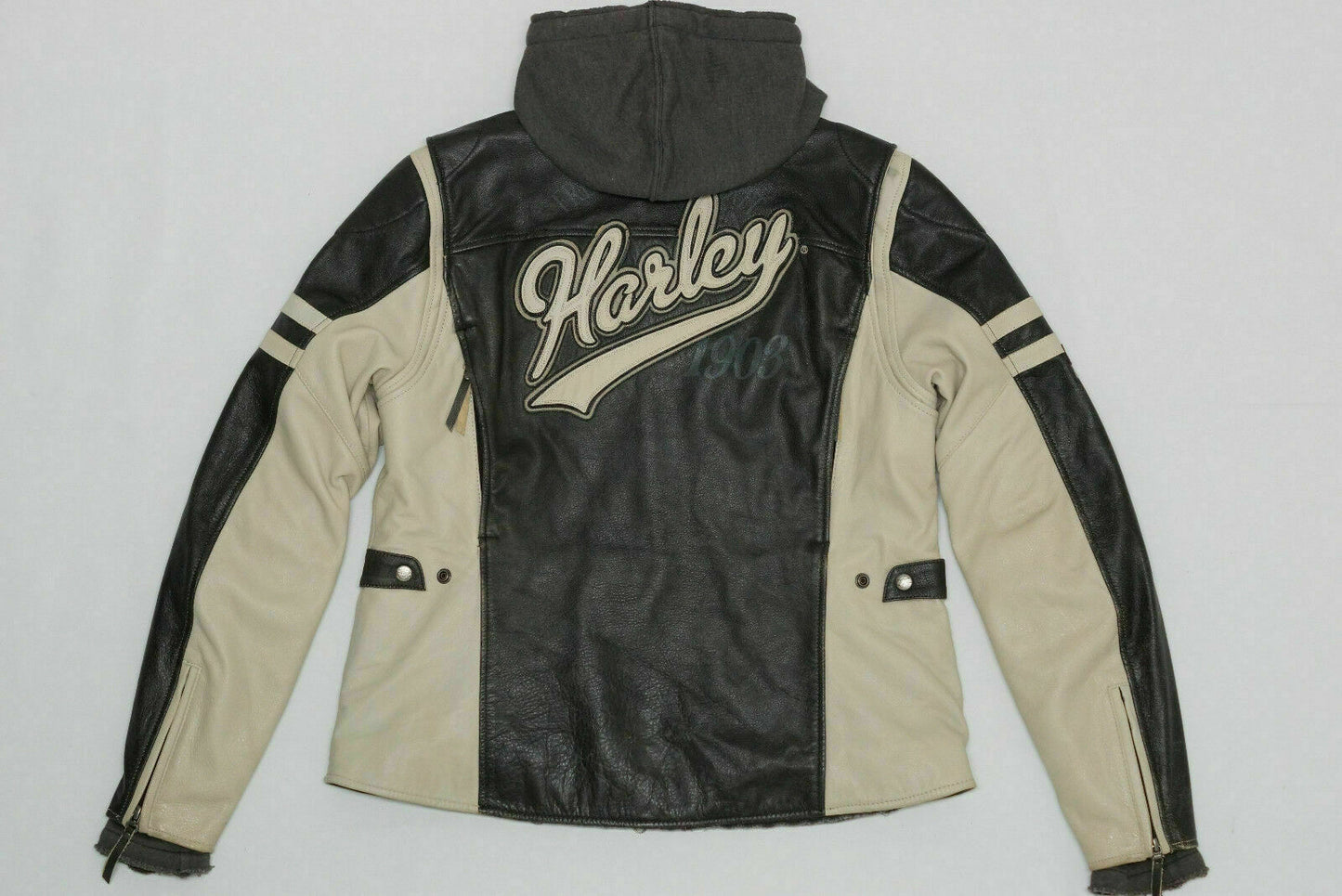 Harley Davidson Women's DUNDEE Off-White Leather Jacket with Hoodie 3-in-1 97177-14VW