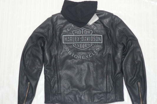 Harley Davidson Men's ROAD WARRIOR B&S Leather Jacket 3-in-1 Hoodie Size Medium 98138-09VM