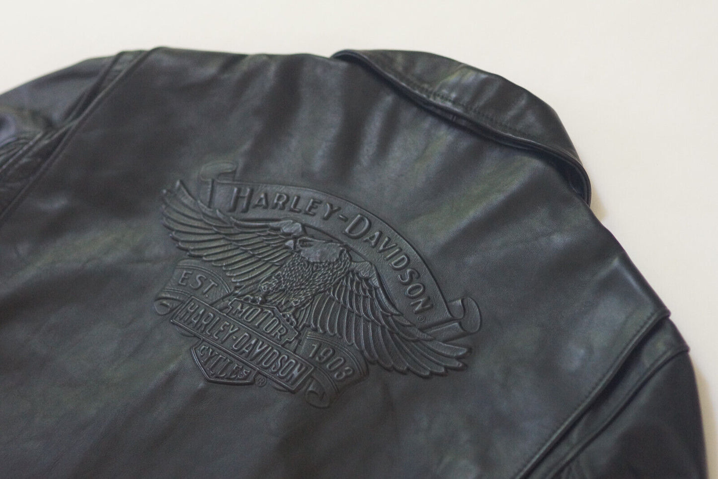 Harley Davidson Men's USA Made Rare Vintage D-Pocket Embossed Eagle Leather Jacket Size 3XL