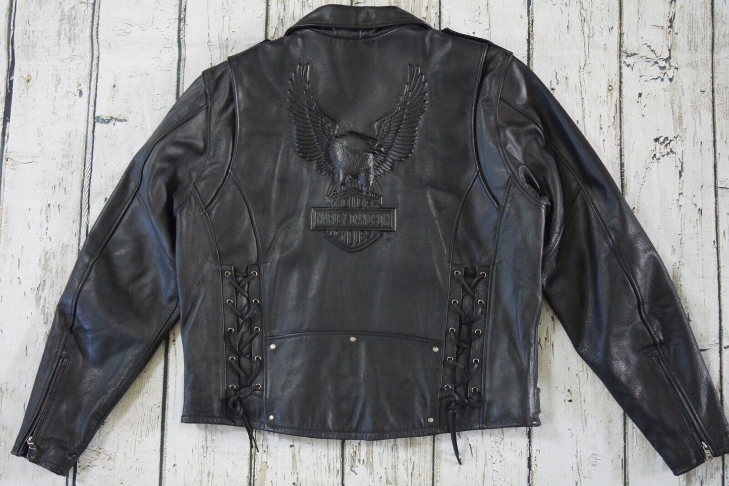 Harley Davidson Men's Vintage Cruiser 2 II Embossed Eagle Black Leather Jacket Size XL