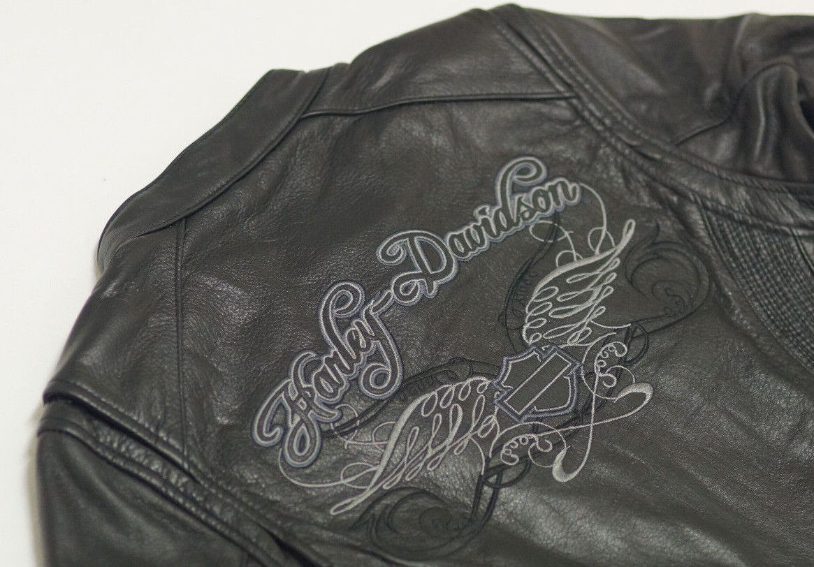 Harley Davidson Women's NIGHT STORM Winged B&S Black Leather Jacket 97090-12VW