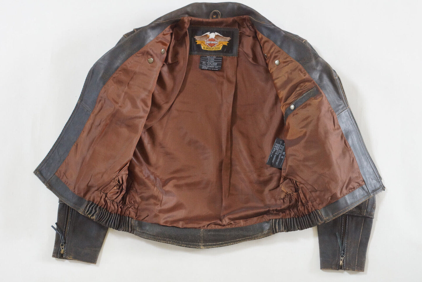 Harley Davidson Men's Billings Distressed Brown Leather Jacket Winged HD Logo Size Medium