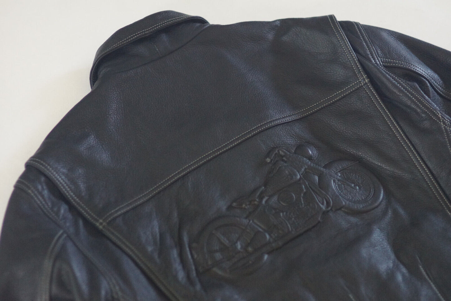 Harley Davidson Men's Vintage 90's Embossed Bike Motorcycle Black Leather Jacket Size Medium