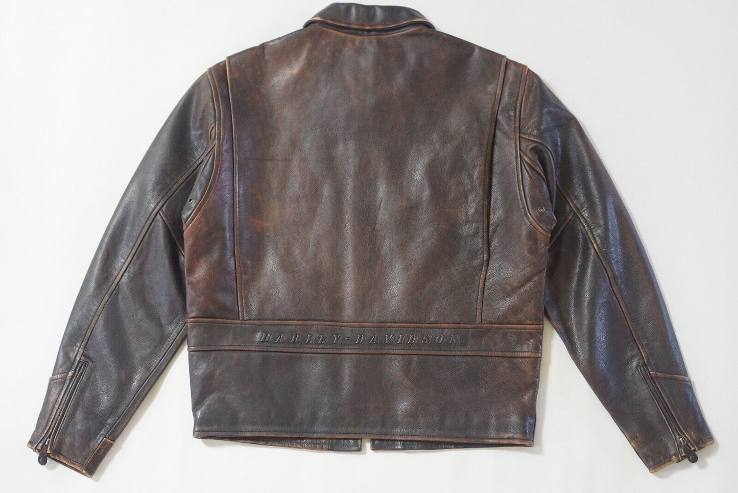 Harley Davidson Men's Rare Brown Distressed Embossed Leather Vintage 90's Jacket Size Medium