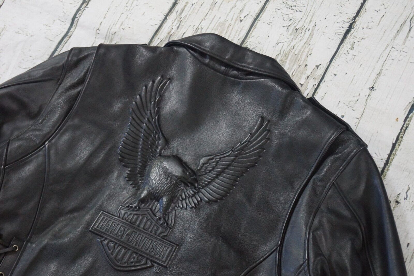 Harley Davidson Men's Vintage Cruiser 2 II Embossed Eagle Black Leather Jacket Size XL