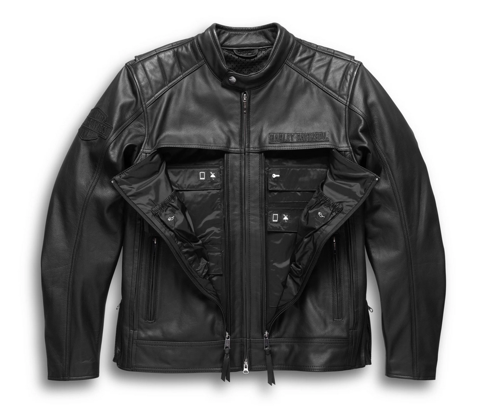 Harley Davidson Men's Synthesis Pocket System Reflective Black Leather Jacket 98118-17VM