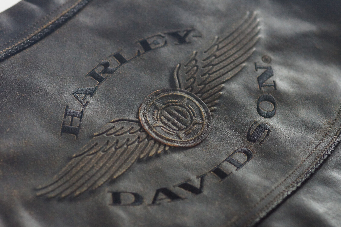 Harley Davidson Men's Billings Distressed Brown Leather Jacket Winged HD Logo Size Medium