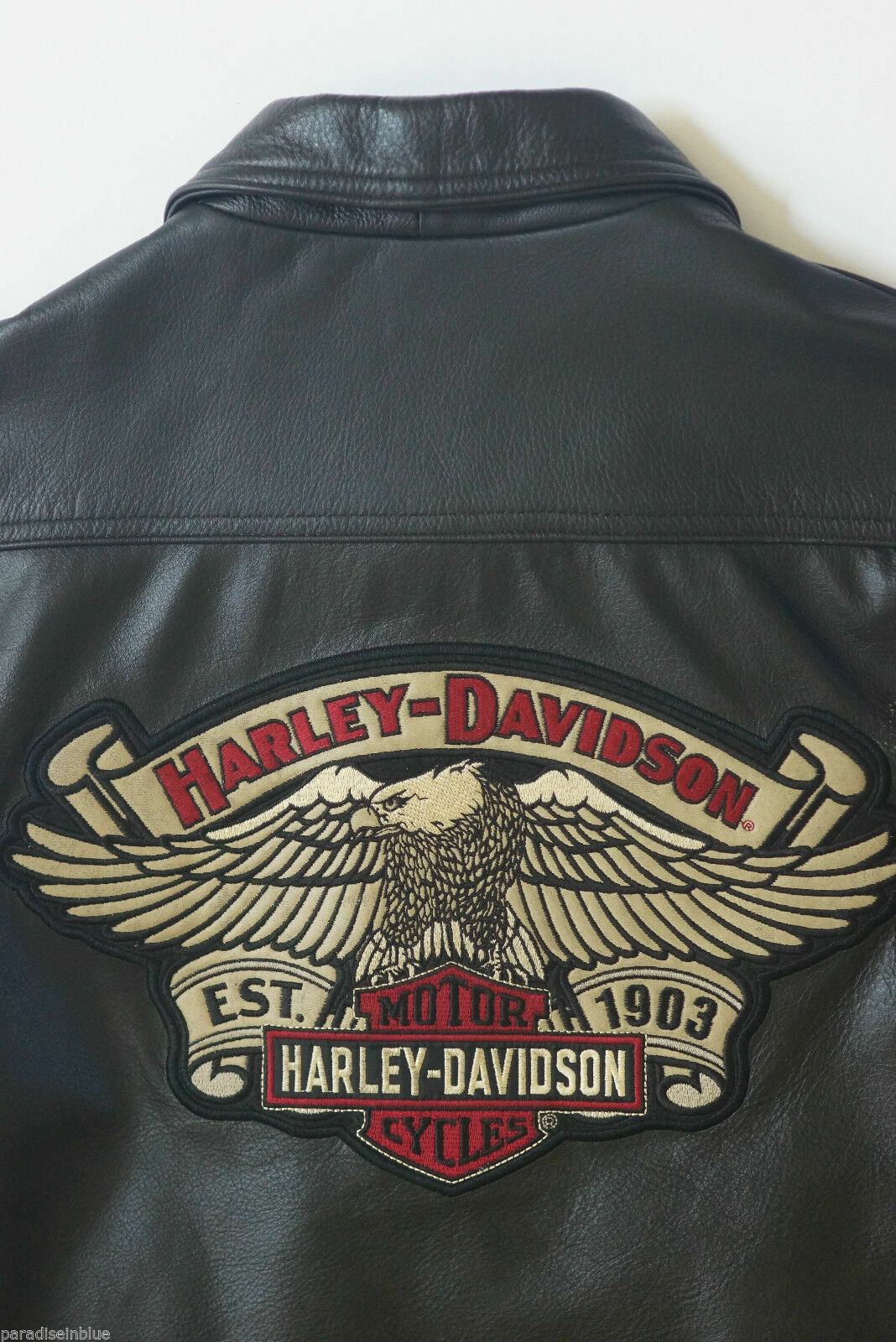 Harley Davidson Men's USA Made Eagle OVERDRIVE Black Leather Jacket Size Small 97024-05VM