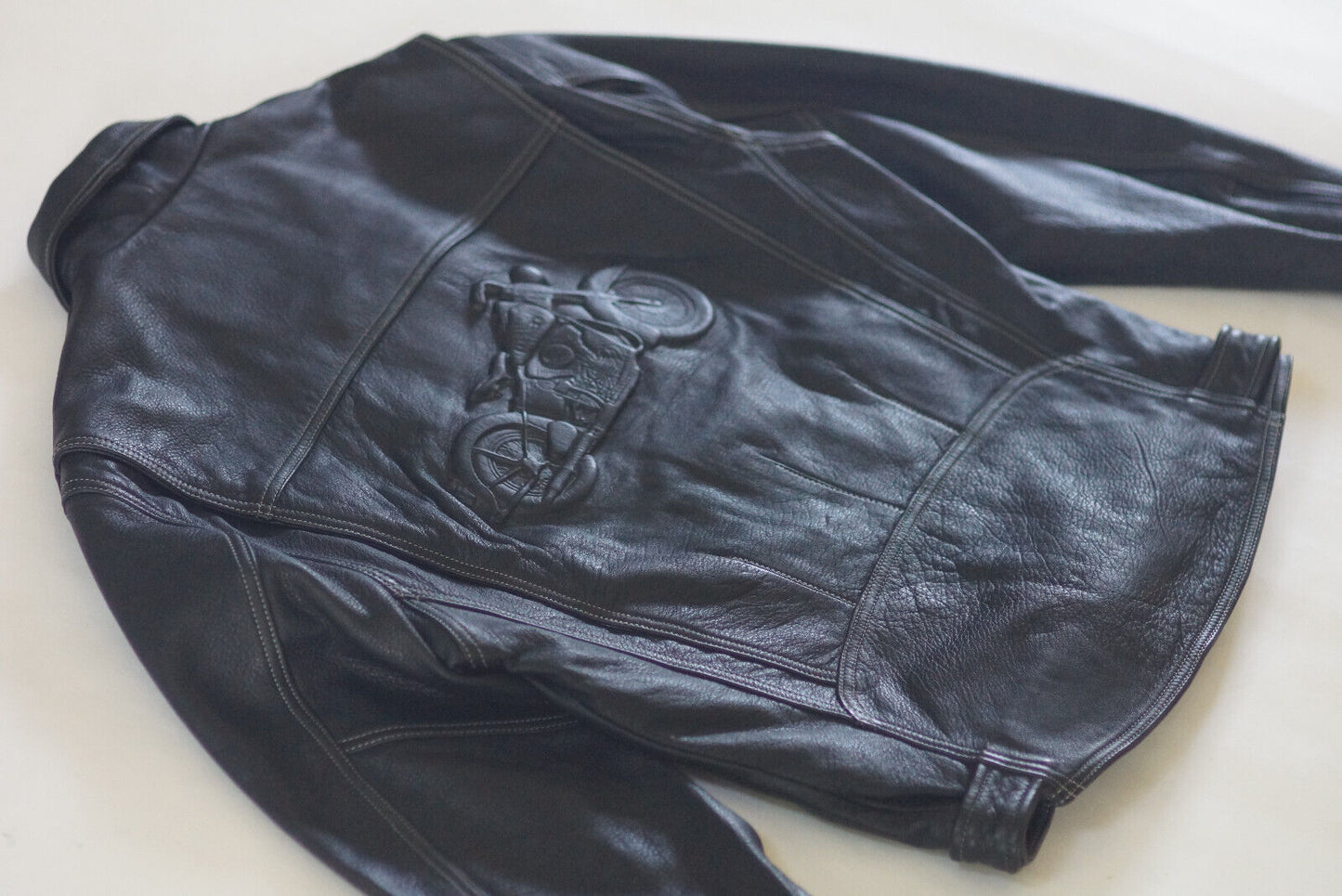 Harley Davidson Men's Vintage 90's Embossed Bike Motorcycle Black Leather Jacket Size Medium