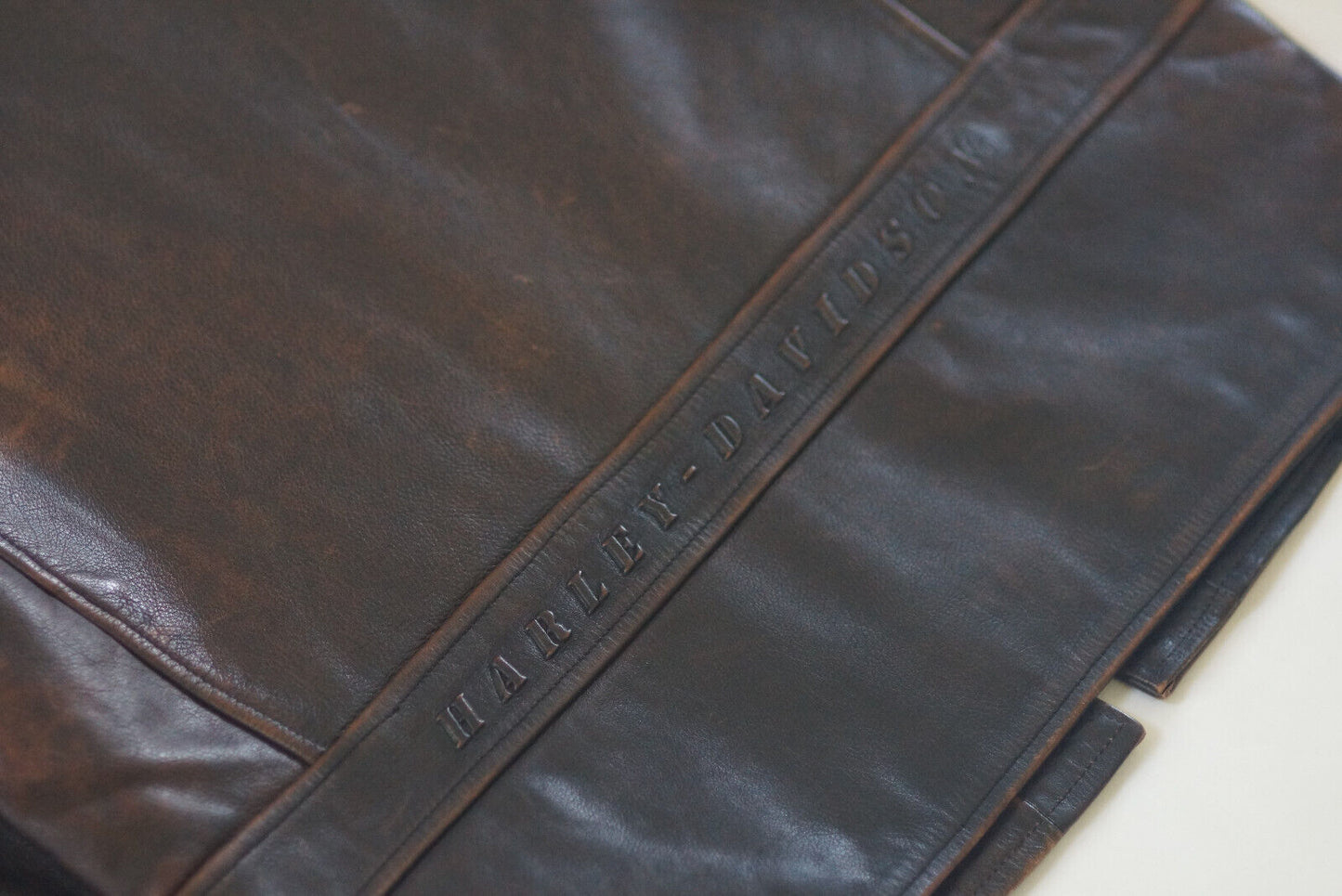 Harley Davidson Men's Rare Brown Distressed Embossed Leather Vintage 90's Jacket Size Medium