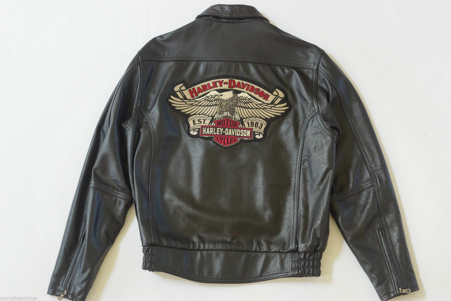 Harley Davidson Men's USA Made Eagle OVERDRIVE Black Leather Jacket Size Small 97024-05VM