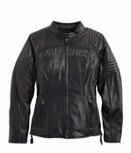 Harley Davidson Women's ECLIPSE B&S Waterproof Reflective Black Leather Jacket 98069-14VW