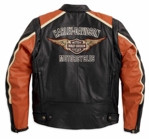 Harley Davidson Men's Classic Cruiser Bar&Shield Orange Leather Jacket 98118-08VM