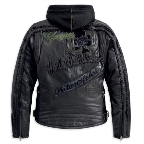 Harley Davidson Women's Pacer Black Leather Jacket 3in1 Racing Cat Graphics 97124-13VW