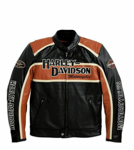 Harley Davidson Men's Classic Cruiser Bar&Shield Orange Leather Jacket 98118-08VM